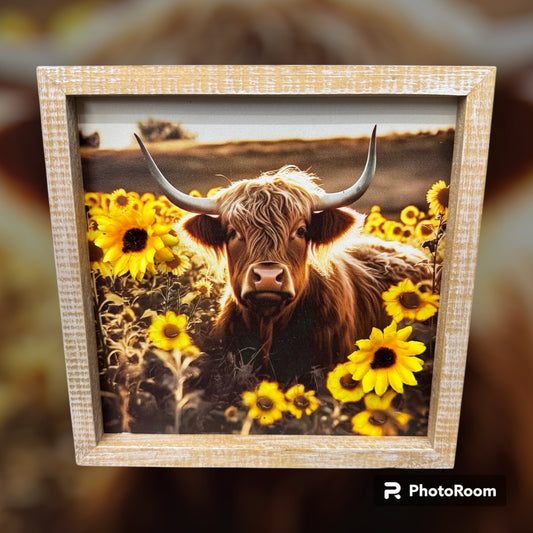 Cow Picture w/ fake sunflowers