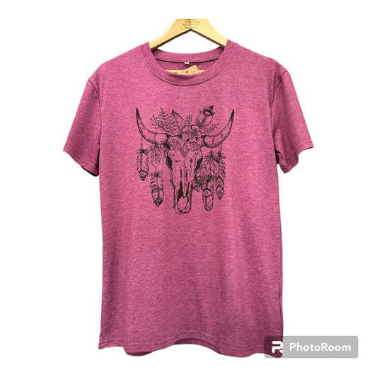 Short Sleeve T-Shirt Maroon bullhead- Adult Med