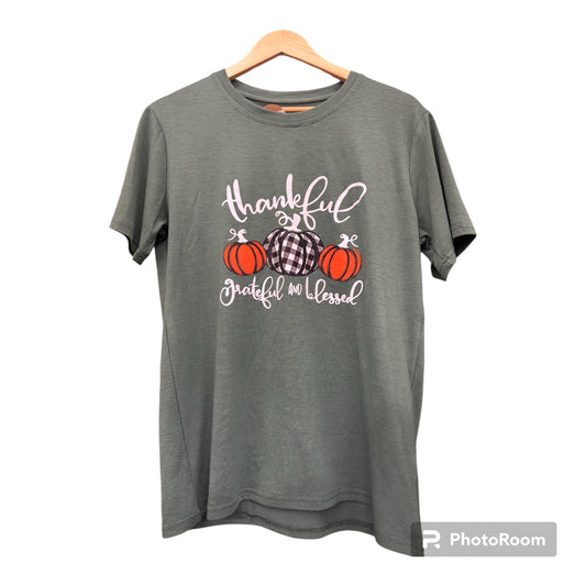 Short Sleeve T-Shirt Thankful, Grateful, and blessed- Adult Med