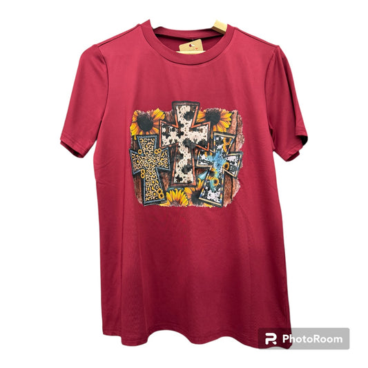 Short Sleeve T-Shirt Maroon Cross Adult Small