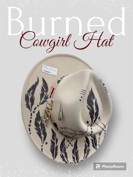 Burned Cream -Feather Cowgirl Hat