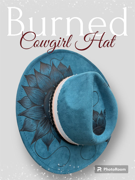 Burned Blue Sunflower Cowgirl Hat-1